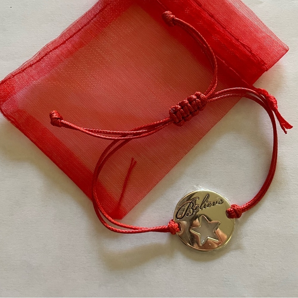 Macys Believe Red Silver Adjustable Bracelet Fits All Wrists Brand New